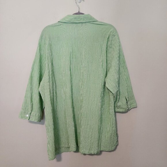 Ulla Popken plus size women 20-22 green stripes button down collared shirt - Picture 9 of 12